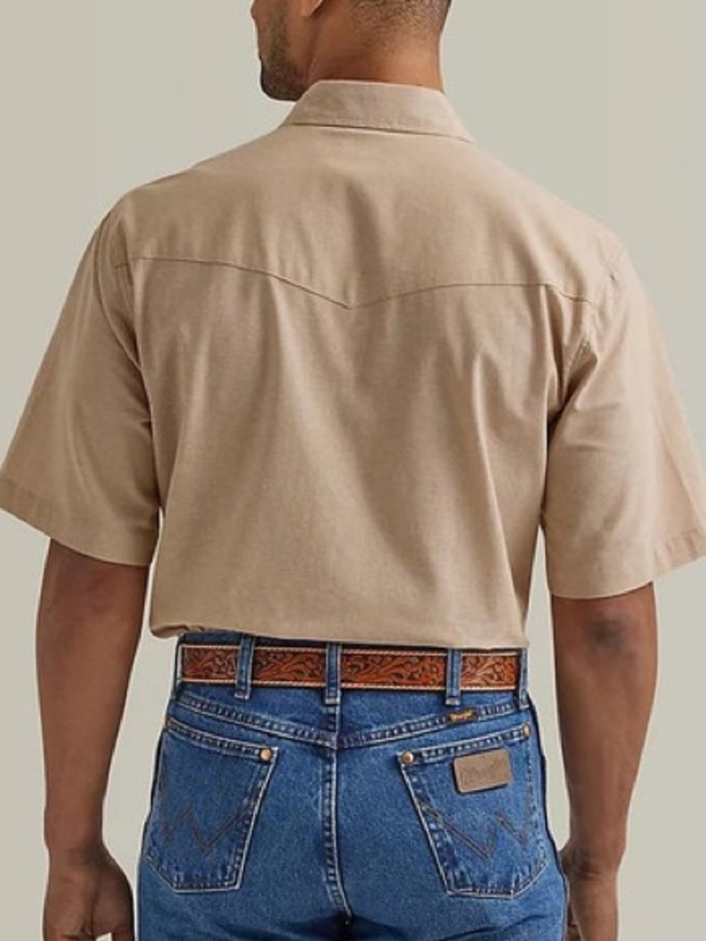 Wrangler Cowboy Cut Khaki Western Pearl Snap Workshirt Large Tall Short Sleeve - Picture 2 of 7